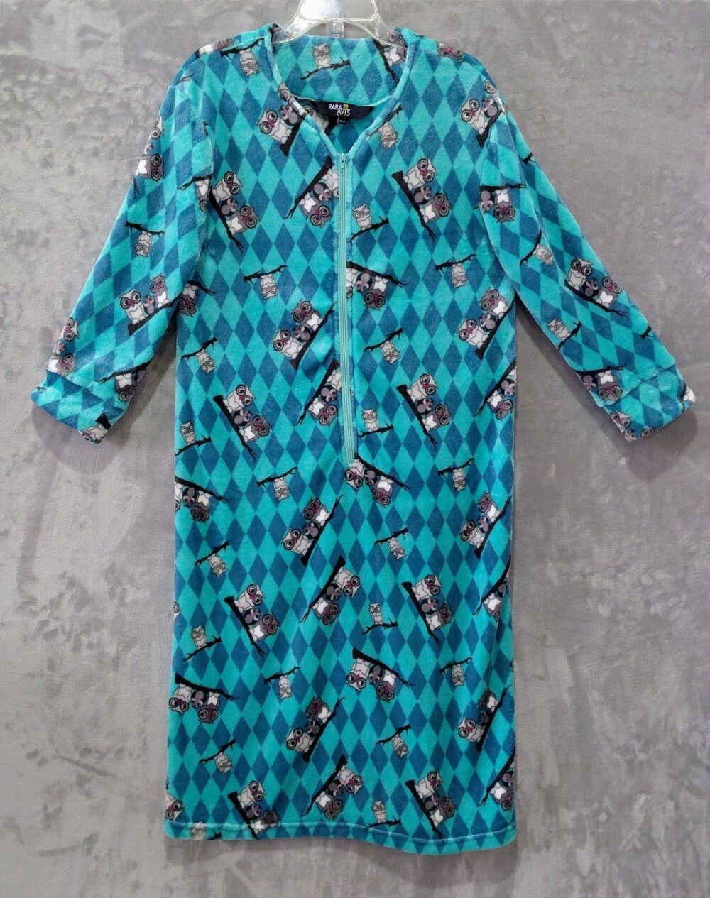 Rara Avis By Iris Apfel Owls Velour Robe Women's Size XS/S Artsy Half-Zip Green